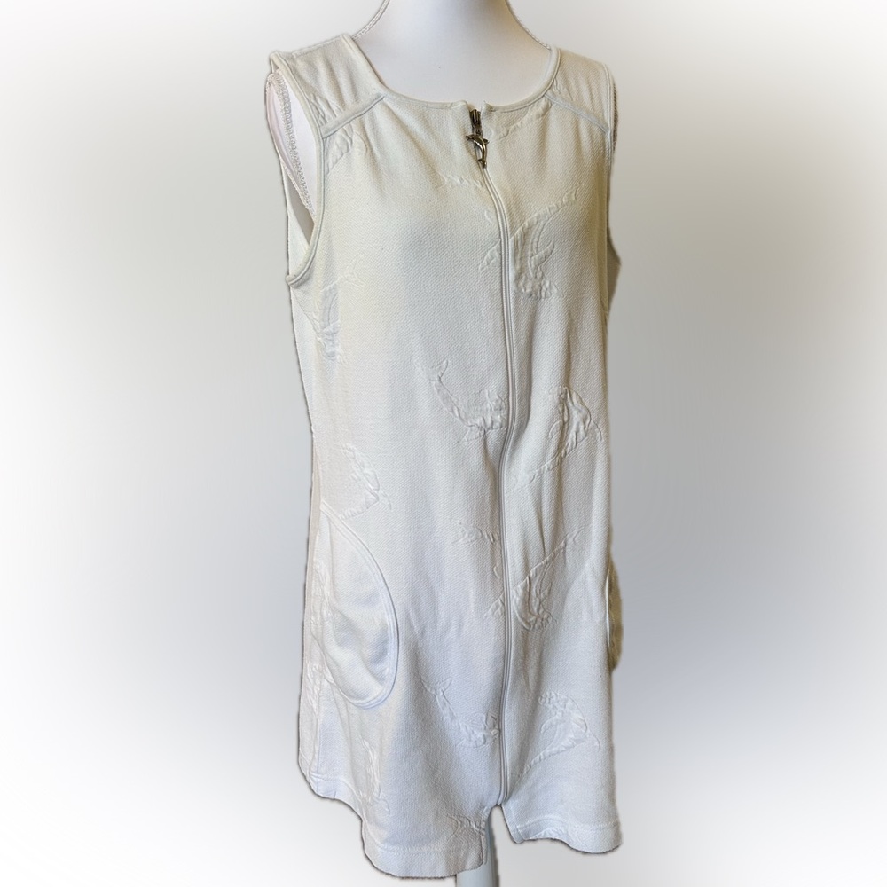 🏖️ Summer Sale❗️White Dolphin Textured Swim Coverup With Zipper - Medium 🐬